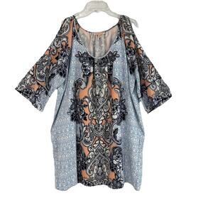 Gibson Latimer Shift Dress Size XL Blue Floral Cold Shoulder Relaxed Lined